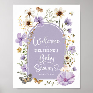Poster Baby shower Fleur sauvage Lavender Boho Bienvenue
