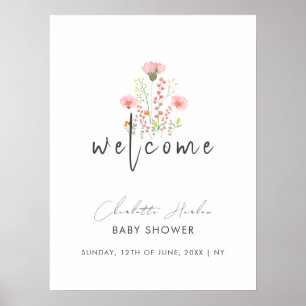 Poster Baby shower Fleur sauvage moderne élégant Accueil
