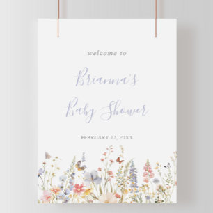 Poster Baby shower Fleur sauvage multicouleur été Bienven