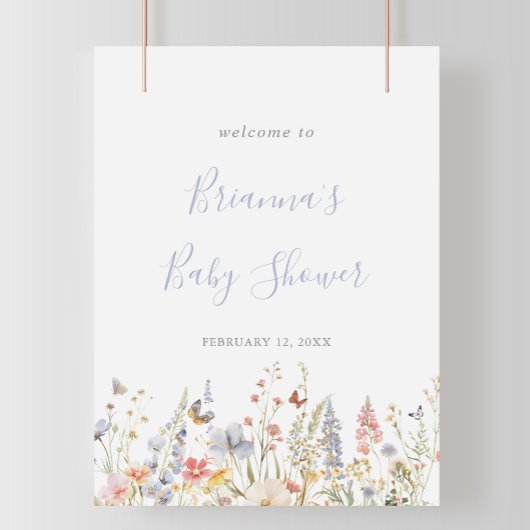 Poster Baby shower Fleur sauvage multicouleur été Bienven
