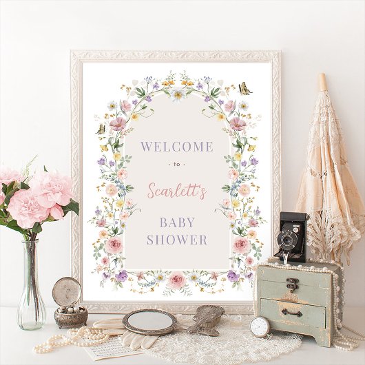 Poster Baby shower Fleur sauvage Pastel Spring Bienvenue