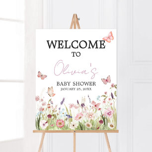 Poster Baby shower Fleur sauvage petit papillon Bienvenue