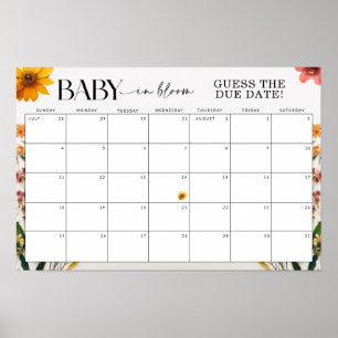 Poster Baby shower Fleur sauvage pressé devine la date d'