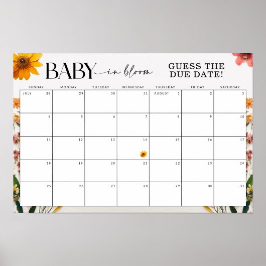 Poster Baby shower Fleur sauvage pressé devine la date d' (Devant)