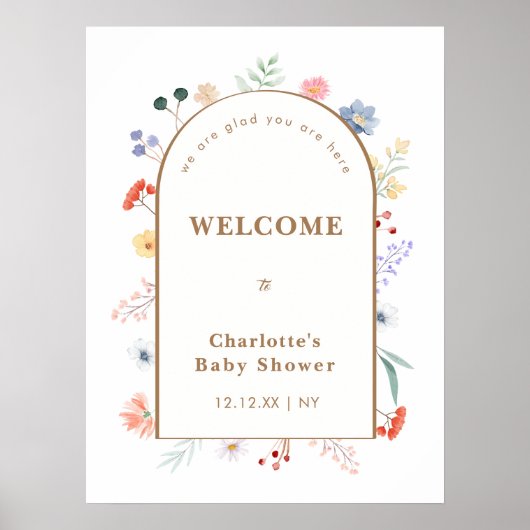 Poster Baby shower Fleur sauvage Spring Boho Arch (Devant)