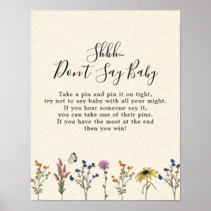 Poster Baby shower Fleur sauvage vintage Ne pas dire bébé