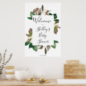 Poster baby shower fleuri de cerf mignon signe de bienven (Cuisine)