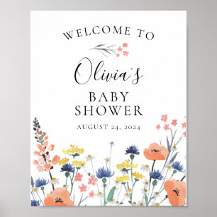 Poster baby shower fleuri fleur sauvage aquarelle Bienven