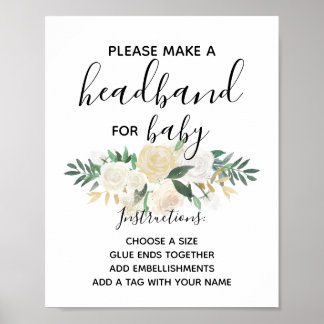 Poster Baby shower Fleurs Headband Station Activité
