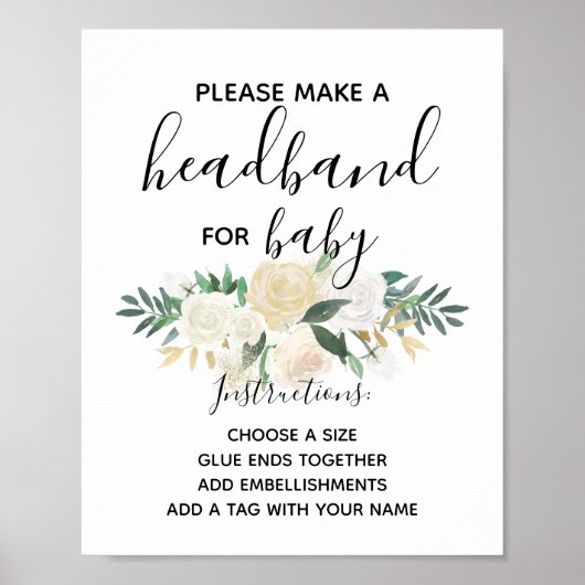 Poster Baby shower Fleurs Headband Station Activité (Devant)
