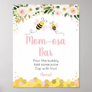 Poster Baby shower Floral Abee Pink Mimosa Bar Signal