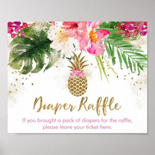 Poster Baby shower floral anicule ananas Raffle (Devant)