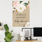 Poster Baby shower floral blanc rustique (Bureau à domicile)