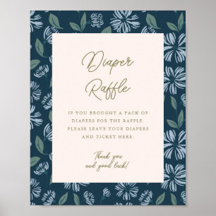 Poster Baby shower floral bleu marine 8x10 Déchets