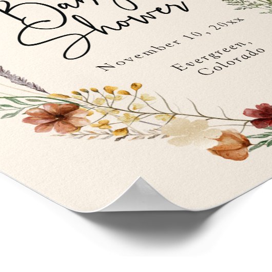 Poster Baby shower Floral Boho (Coin)