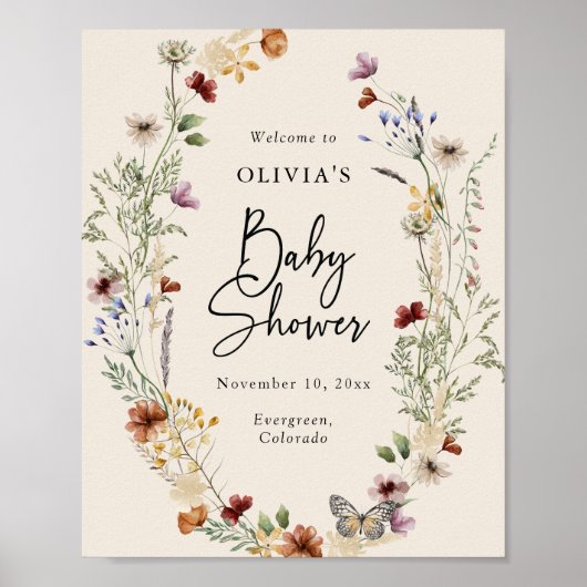 Poster Baby shower Floral Boho (Devant)