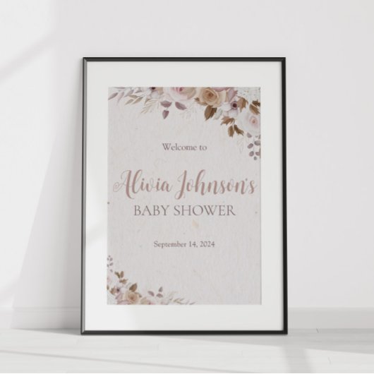 Poster Baby shower Floral Brown Boho