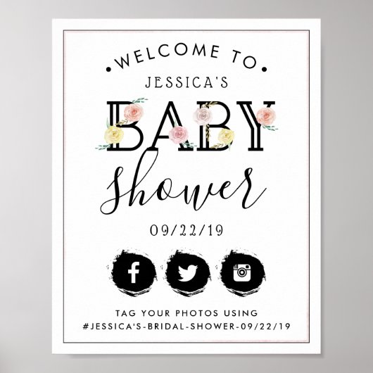 Poster Baby shower Floral Chic (Devant)