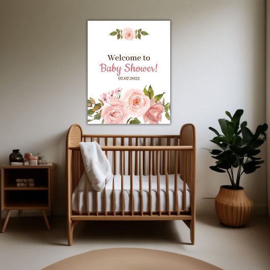 Poster Baby shower floral de couleur Rose clair