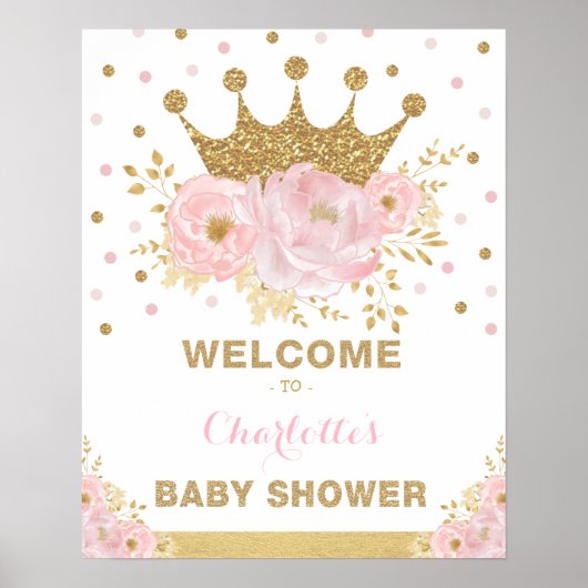 Poster Baby shower Floral de la princesse Crown Blush Bie (Devant)