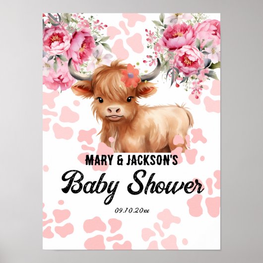Poster Baby shower Floral de la Vache Sainte (Devant)