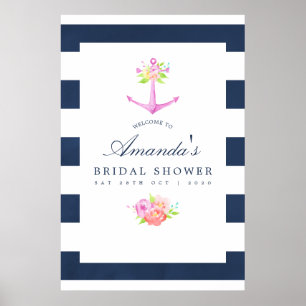Poster Baby shower floral de mariage sur le thème nautiqu