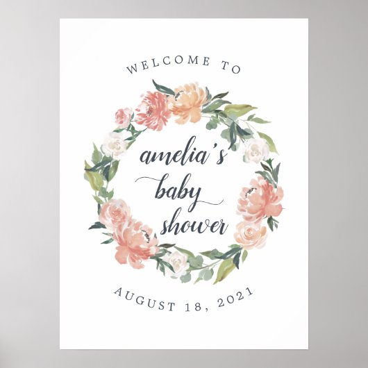Poster Baby shower Floral de miété Bienvenue (Devant)