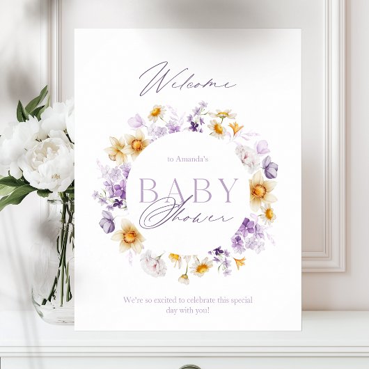 Poster Baby shower floral élégant Accueil