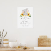 Poster Baby shower Floral Eléphant Moderne Bienvenue (Cuisine)