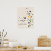 Poster Baby shower floral Fleur sauvage beige  chevalet (Cuisine)