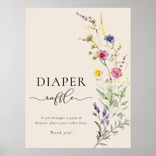 Poster Baby shower floral Fleur sauvage beige  chevalet (Devant)