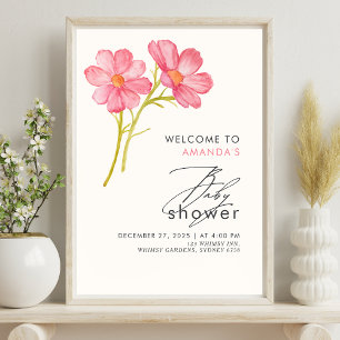 Poster Baby shower floral Fleur sauvage de Bohême