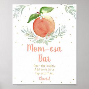 Poster Baby shower Floral Or Pêche Panneau barre Mimosa