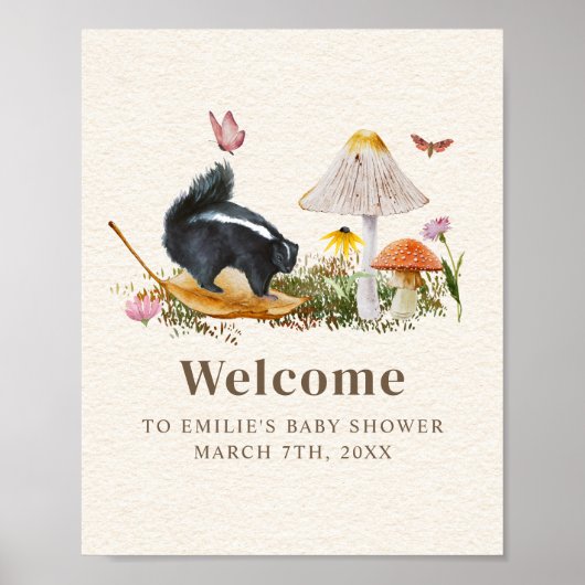 Poster Baby shower floral petit puant Skunk (Devant)