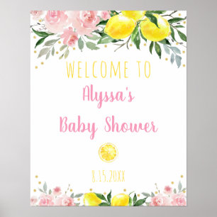 Poster Baby shower Floral Pink Lemonade Bienvenue