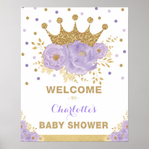 Poster Baby shower Floral Princess Crown Bienvenue