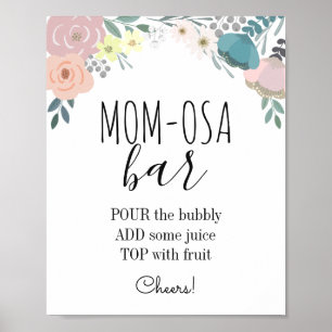 Poster Baby shower Floral Rose & Bleu - Bar Maman-osa