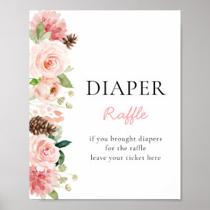 Poster Baby shower floral rose d'hiver Raffin