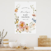 Poster Baby shower floral rose doux Bienvenue (Cuisine)