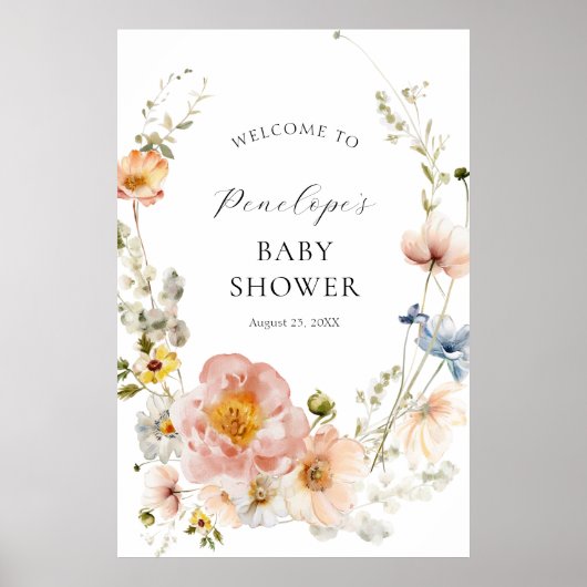 Poster Baby shower floral rose doux Bienvenue (Devant)