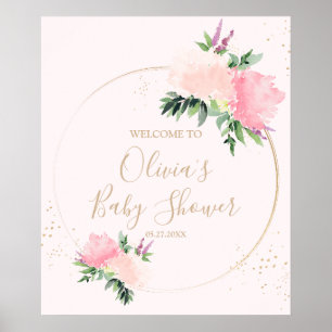 Poster Baby shower Floral rose or Bienvenue
