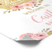 Poster Baby shower Floral rose pâle Bienvenue (Coin)