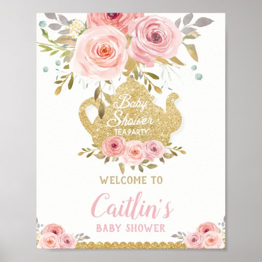 Poster Baby shower Floral rose pâle Bienvenue (Devant)