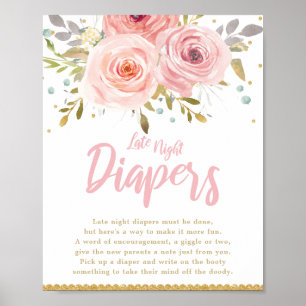 Poster Baby shower floral rose pâle Diapositives nocturne
