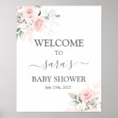 Poster Baby shower floral rose pâle Fille Signal d'accuei (Devant)