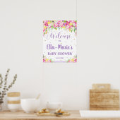 Poster Baby shower Floral rose pourpre Accueil (Cuisine)