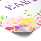 Poster Baby shower Floral rose pourpre Accueil (Coin)
