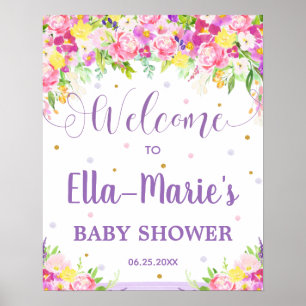 Poster Baby shower Floral rose pourpre Accueil