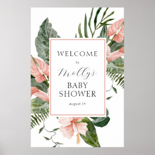 Poster Baby shower floral rose tropical Bienvenue