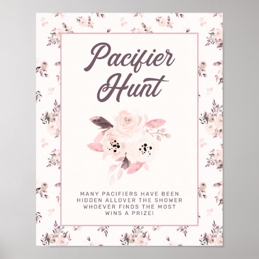 Poster Baby shower floral rose vif Pacifique Jeu (Devant)